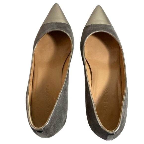 Talbots sz 7 Shadow Grey 'Diane 2' Pumps Metallic Pointed Toe Cap, Kitten Heel - Picture 2 of 10